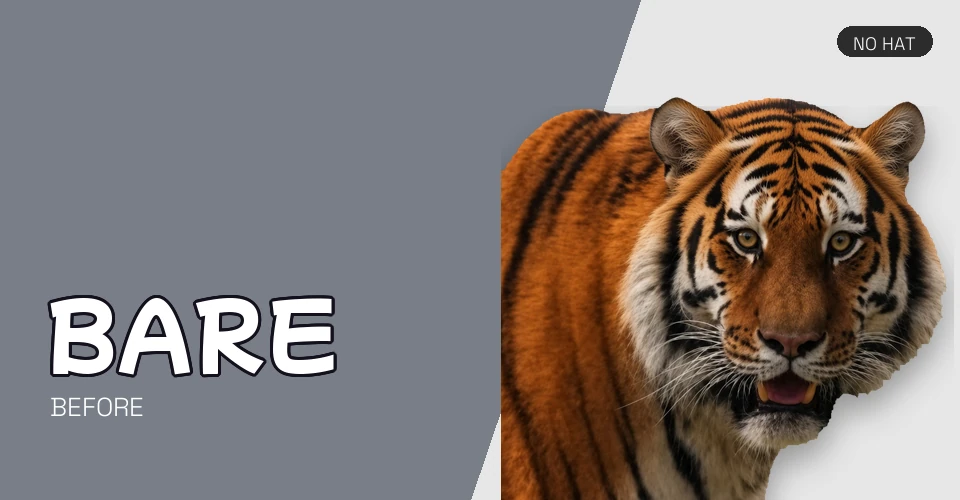 Tiger with no hat, labeled Bare