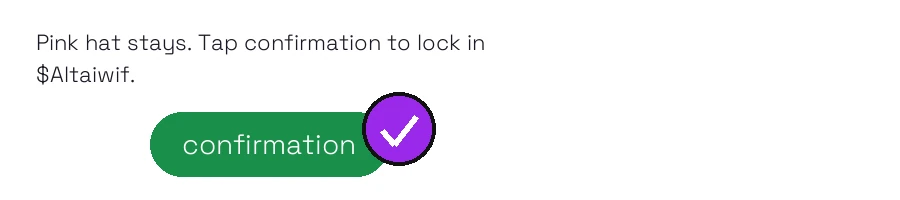 A confirmation button locking in the ticker $Altaiwif